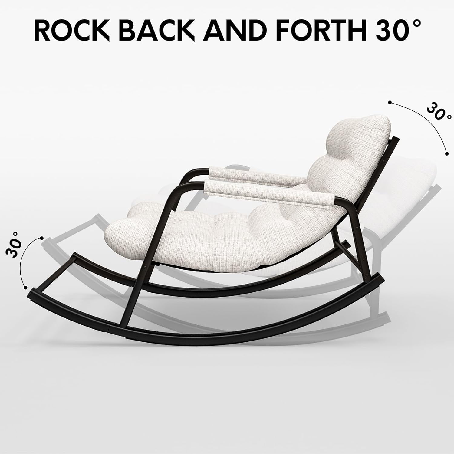 HomeZeer Indoor Rocking Chair with Cushion, Modern Grand Papasan Rocker Chairs, Oversize Papasan Recliner Chair for Living Room, Bedroom, Study Room, Beige