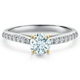 thumbnail image 3 of Gem Stone King 10K Two Tone Gold Sky Blue Aquamarine and Lab Grown Diamond Engagement Ring for Women | 0.68 Cttw | Round 5MM | Gemstone March Birthstone | Size 6, 3 of 6