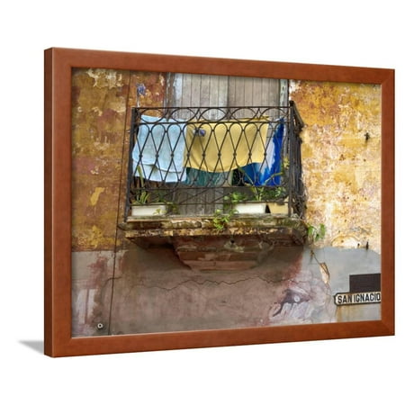 Blackwell Hanging - Clothes Hanging to Dry on Balcony on San Ignacio, Old Havana Framed Print Wall Art By Karl Blackwell
