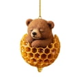 thumbnail image 2 of romoty Honey Bear Hanging Ornament, 3.15" Realistic 3D Effect Acrylic Sleeping Bear in Honeycomb for Nursery Decor, Car Mirror, Nature Themed Gift & Home Accents, 2 of 9