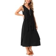thumbnail image 4 of Vestidos de verano sin mangas para mujer INSPIRE CHIC, con escote en V, decoración de botones, vestido maxi fluido para la playa, color negro, 4 of 6