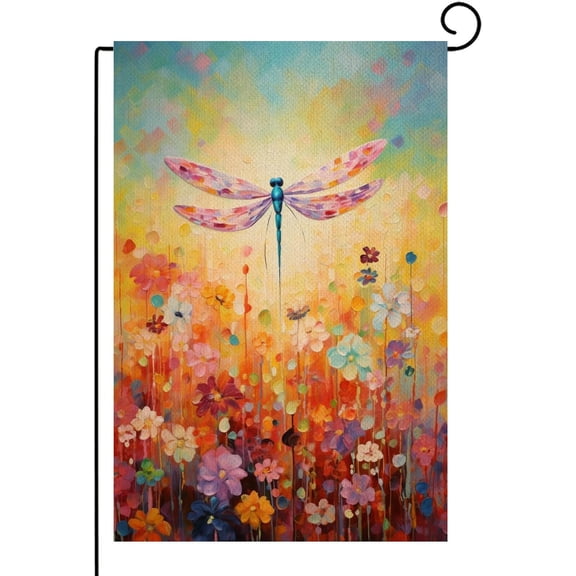 Summer Flowers Dragonfly Garden Flag, Double Sided Spring Welcome Floral House Flag, 12 x 18 Inch Outdoor Patio Lawn Home Decor