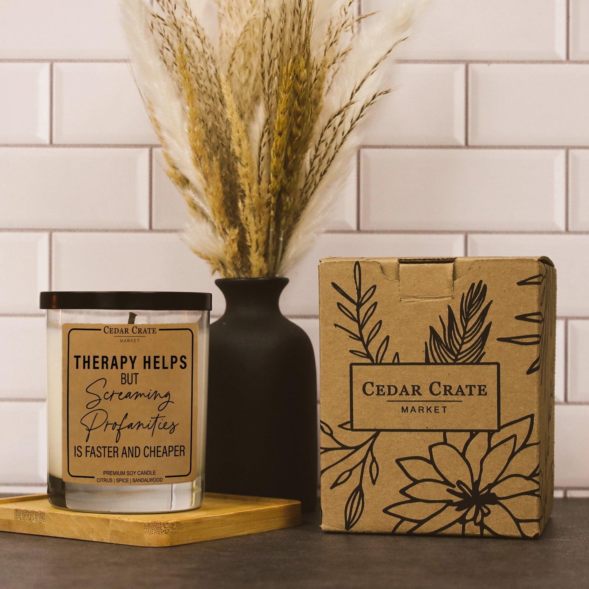Funny Candle - Therapy Helps Profanity is Faster and Cheaper - Luxury Scented Soy Jar Candle, Gifts for Women, Birthday Gift for her, Best Friend Gift, Best Friend Candles, Funny Gifts