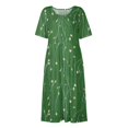 thumbnail image 4 of vestidos estampados vestidos de verano vestidos midi plisados estampados con cuello redondo vestidos básicos clásicos al aire libre diarios vestidos sueltos de manga corta verde / 2xl, 4 of 5
