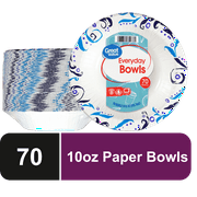Great Value Everyday Strong, Soak Proof, Microwave Safe, Disposable Paper Bowls, 10 oz, 70 Bowls, Patterned