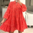thumbnail image 1 of Femmes Rue Élégante Robe Décontractée Dame V-Cou Sept-Partie Manches Volant Robes Été Mode Dentelle Jacquard Creux Robes Courtes, 1 of 7