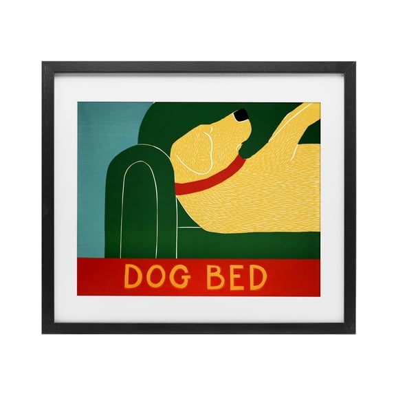 Dog Bed Labrador Black Framed Print Under Glass, design by Stephen Huneck