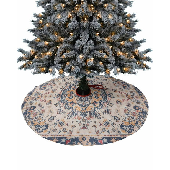 Blue Orange Boho Christmas Tree Skirt 36 Inches Large Christmas Skirt Tree, Southwestern Ethnic Rustic Mexican Flowers Tree Skirt Christmas Decorations for Fireplace Party Holidays Indoor Outdoor