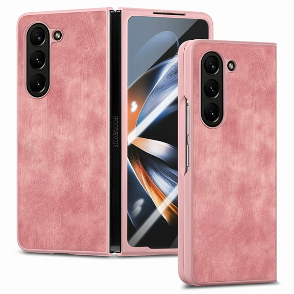 Decase for Samsung Galaxy Z Fold 5, Magnetic Hinge Protection Luxury PU Leather Fold 5 Case with Screen Protector, Full Body Protective Cover Compatible with Samsung Galaxy Z Fold 5 5G 2023, Pink