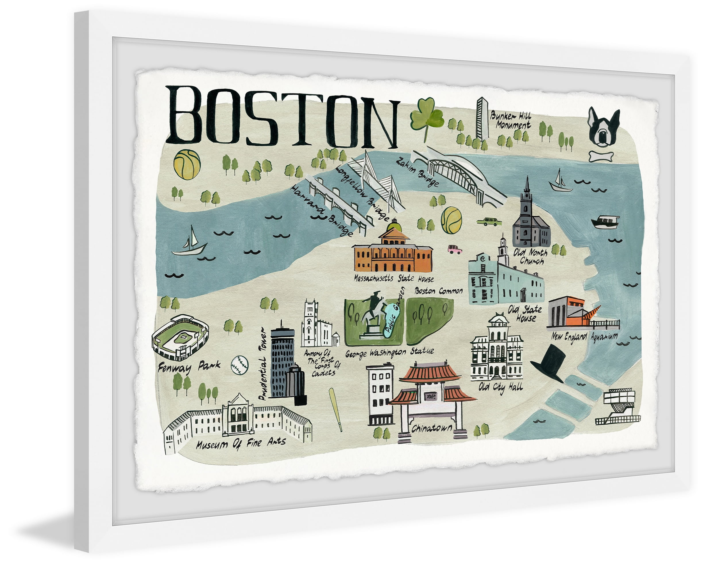Marmont Hill Illustrated Map of Boston Framed Wall Art, 8" x 12"