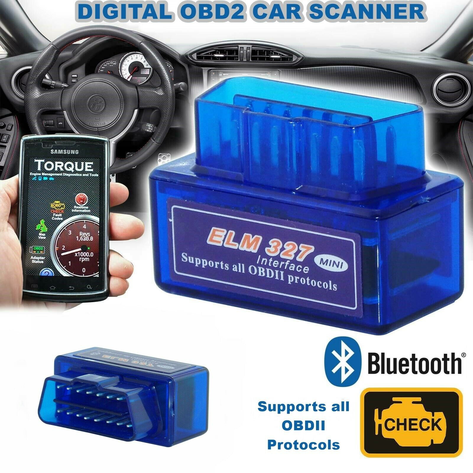 ELM327 Car Bluetooth OBD2 Scanner Code Reader Automotive Diagnostic Tool OBDII 