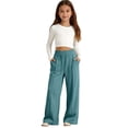 thumbnail image 2 of Bysome Pants For Girls Solid Color Elastic Waist With Drawstring and Pockets Loose Fit Trousers Casual Girls Pants Size 13-14 Years Mint Green, 2 of 7