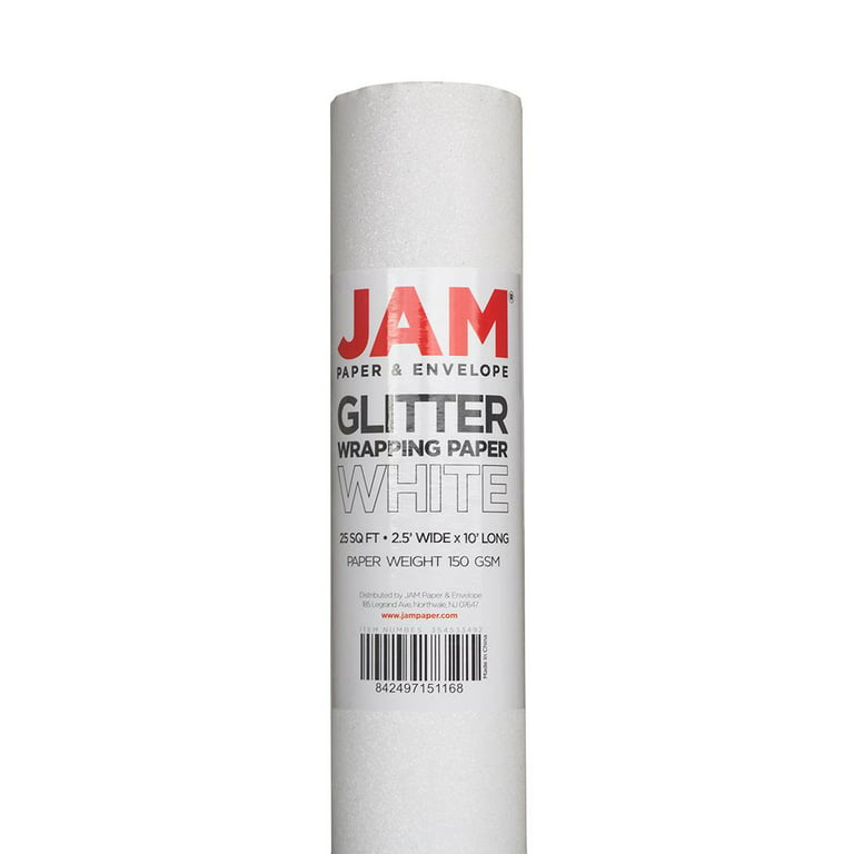 JAM PAPER White Glitter Gift Wrapping Paper Roll - 1 pack of 25 Sq. Ft.