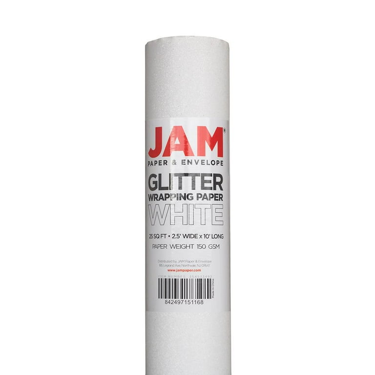 Jam Gift Wrapping Paper, White Glitter, 25 Sq ft, Rolls Sold Individually