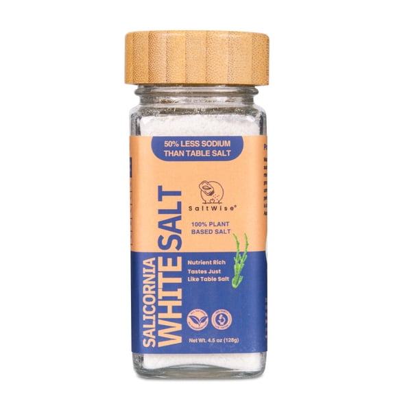 SaltWise Salicornia White Salt – Low Sodium Salt Substitute, Plant-Based Mineral Salt, Premium Glass Jar, (4.5 Oz)