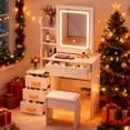 thumbnail image 4 of solautey Makeup Vanity Desk with 3 Adjustable Lighted Mirror, White Vanity Set, Sliding Mirror Dressing Table with Drawers and Chair, Hidden Storage Space, 4 of 8