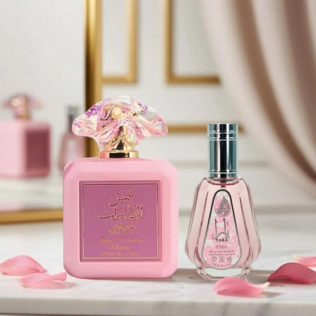 Pink Blush Shams Al Emarat Khususi 100ml (3.4 oz) & Yara 50ml (1.7 oz) by Ard Al Zaafaran Eau de Parfum Sprays (Bundle)