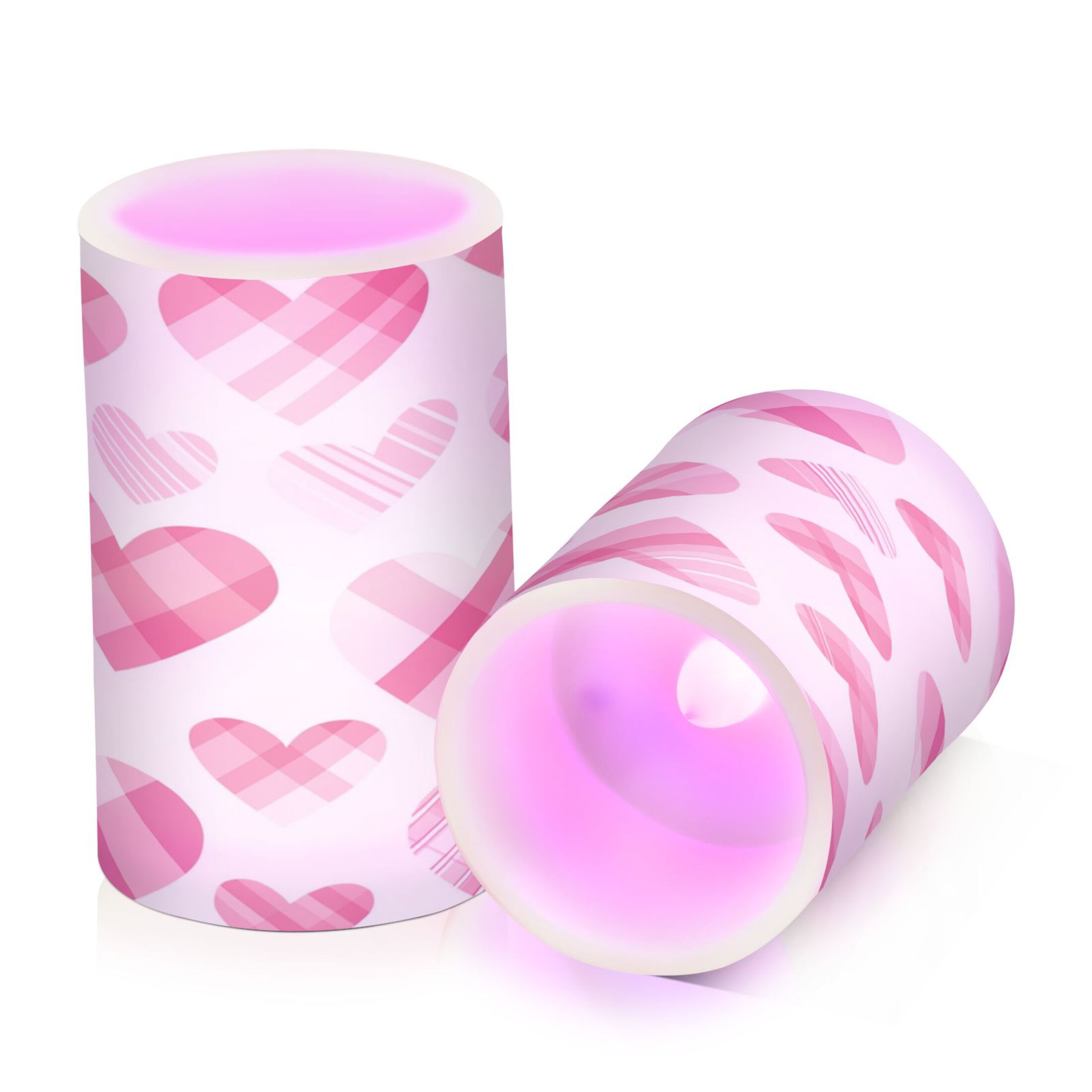 2 PCS Flameless Candles with Remote Timer LED Battery Operated Flickering Candle Light for Wedding Table Home Decoration Gifts Seamless Pink Heart Pattern