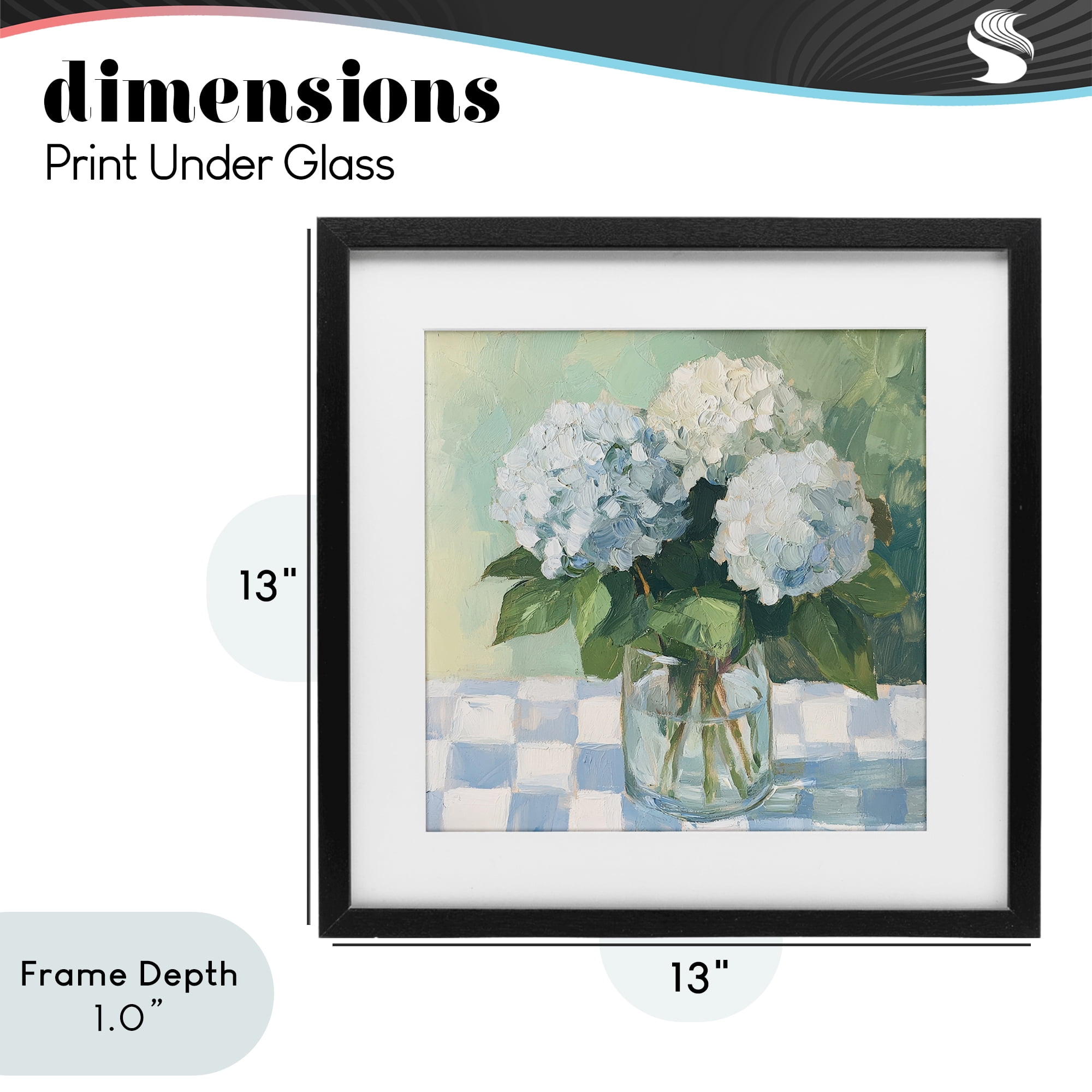 Stupell Industries Hydrangea Picnic on Checkered Black Framed Print Under Glass, design by Petal Prints Design