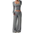 thumbnail image 2 of Aellinatey Womens Striped 2 Piece Sets Square Neck Top Cropped Tunic Wide Leg Pants Casual Lounge Sweatsuits Vacation Clothes, 2 of 8