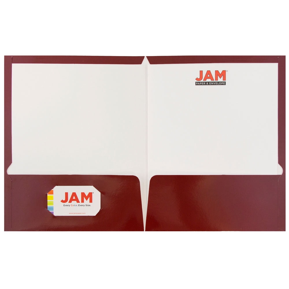 JAM Paper Glossy Two Pocket Folders, Maroon Red, 25 per Pack