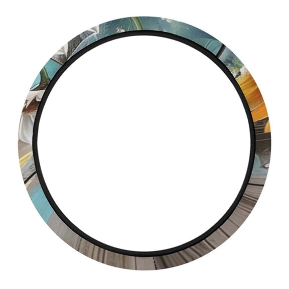 15in Car Steering Wheel Cover Is Skid Resistant And Durable For Easy Installation Turquoise Wood Farmhouse Sunflowers (7)