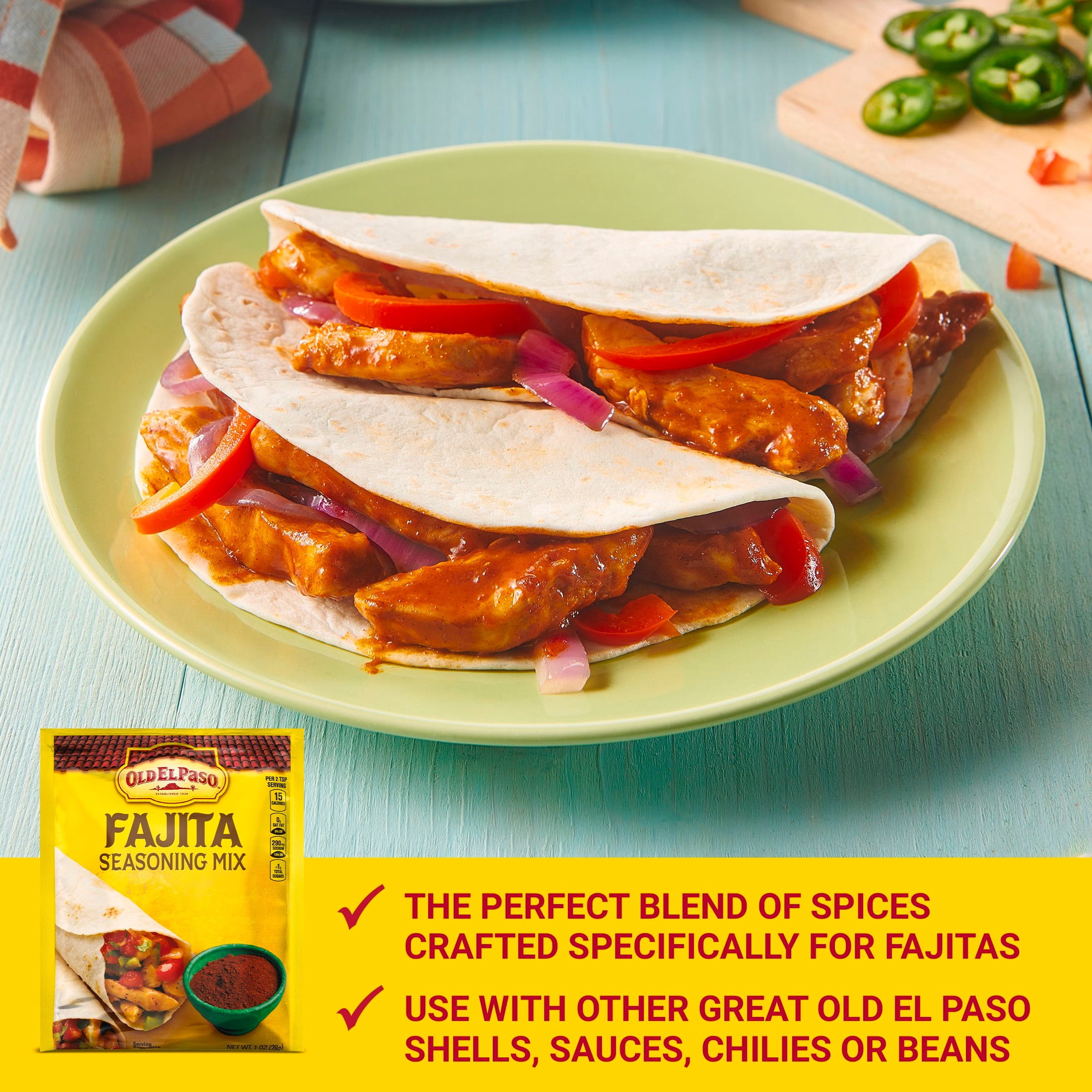 (32 pack) Old El Paso Fajita Seasoning Mix, Meal Prep, Spices and Seasonings, 1 oz Packet