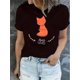 thumbnail image 1 of English Simple Fox Pattern Print Women's Fashion Trendy Round Neck Short Sleeve, Simple Casual Sports T-shirt, Comfortable Summer Top Women's Clothing, 1 of 6