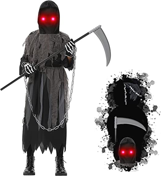 Halloween Scary Light Up Glaring Grim Reaper Costume for Boys With