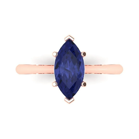 Solitaire Engagement Ring for Women - 1.5ct Simulated Tanzanite in 14K Rose Gold Promise Ring