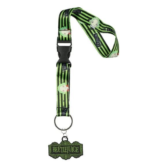 Beetlejuice Chibi Print Wristlet Strap Lanyard for Keys with 2" Rubber Charm Keychain Hand and Wrist Lanyard