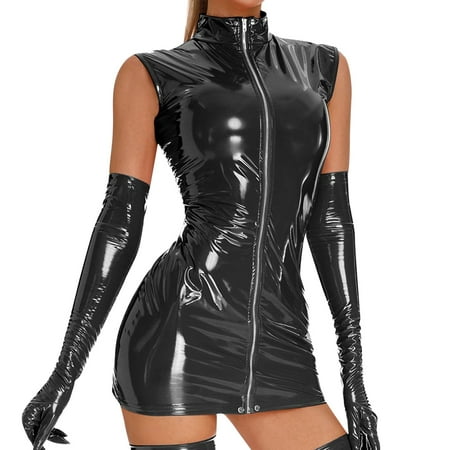 Sports Bras for Women High Support Pack Lace Bra Women s 1PC Dress Sexy Sleeveless Zipper Front PU Leather Tight Sexy Lingerie Sleepwear Lingeriedress Sleepdress