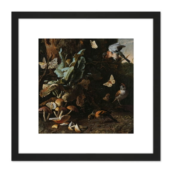 D'Hondecoeter Animals And Plants Painting 8X8 Inch Square Wooden Framed Wall Art Print Picture with Mount