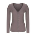 thumbnail image 2 of ShomPort Womens Casual Crop Tops Long Sleeve Double Zipper Knitted Ribbed Lightweight Streetwear Solid Color Going Out Slim Shirts, 2 of 5