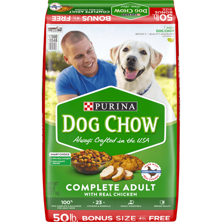 Purina Dog Chow Dry Dog Food, Complete Adult With Real Chicken - 50 lb. (Best Dog Food For Less Poop)