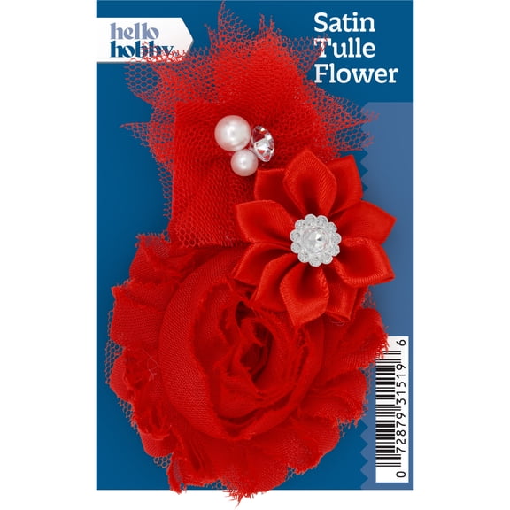 Hello Hobby Red Satin Flower With Tulle 1 Piece
