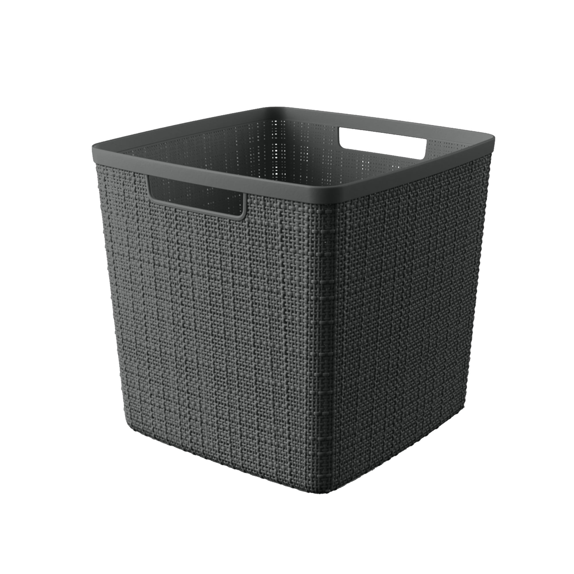 Curver Jute 11" Cube Basket, Resin Plastic Storage Bin, Grey Flannel