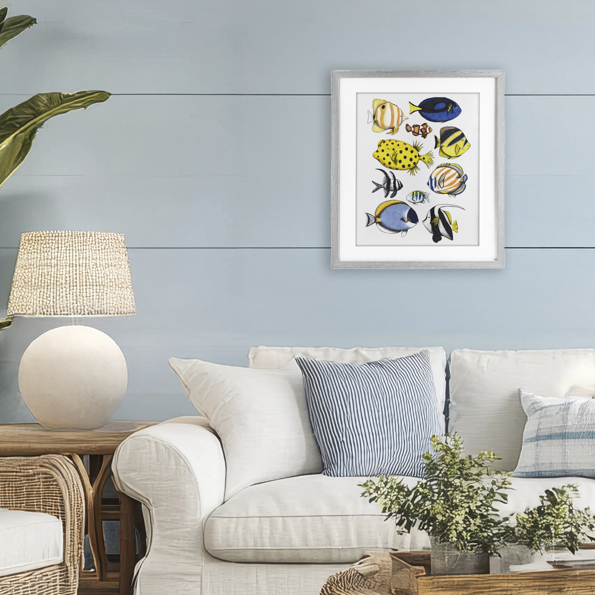 Stupell Industries Aquatic Fishes Collection Gray Framed Print Under Glass, design by Cecilia Battaini