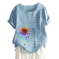 thumbnail image 1 of Mujeres Casual Algodón y Lino Top Impreso Manga Corta Botón Túnica Camiseta Blusa Tops Fridja  nalpqowj29342, 1 of 5