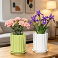 thumbnail image 7 of Tall Plastic Planter with Saucer, Modern Nordic Style Flower Pot for Indoor Outdoor Plants, Breathable Round Plant Pot with Tray for Balcony, Patio, Home Garden Decor, 7 of 7