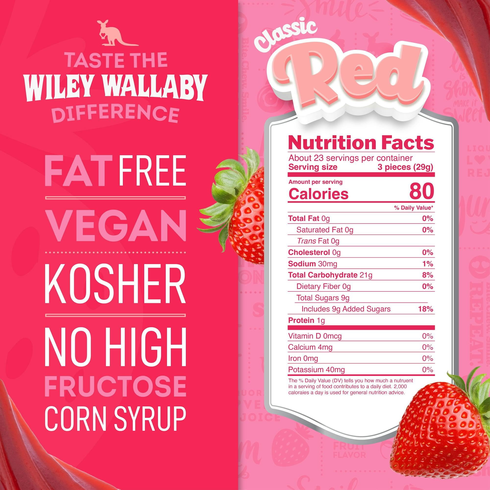 (3 pack) Wiley Wallaby Red Liquorice, Red, 24 Oz