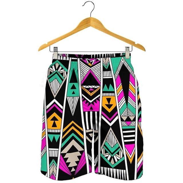 Boho Tribal Aztec Pattern Print Mens Shorts Summer High Elastic Oversized Board Shorts Mens Loose Outdoor Beach Swim Trunk