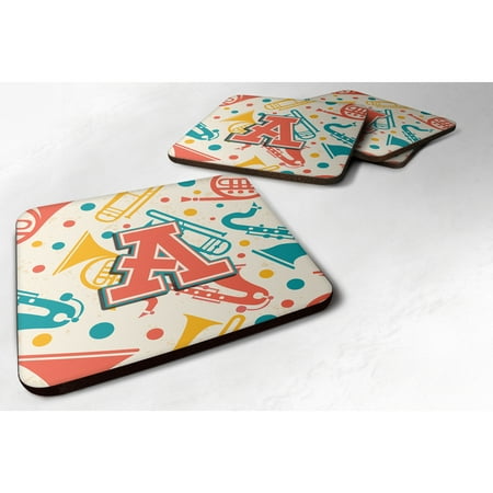 

Caroline s Treasures CJ2001-FC-Parent Set of 4 Letter Retro Teal Orange Musical Instruments Initial Foam Coasters