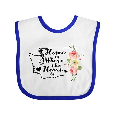 

Inktastic Washington Home is Where The Heart is with Watercolor Floral Gift Baby Girl Bib