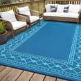 thumbnail image 2 of Garvee 8'x10' Outdoor Rug Modern Bordered Geometric Rug Waterproof Reversible Plastic Straw Rug for Patio Camping RV Balcony Backyard, Blue Green, 2 of 6