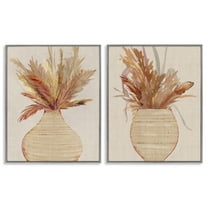 Stupell Industries Potted Feather Pampas Plants & Flowers Painting Gray Framed Art Print Wall Art, 16 x 20, Set of 2
