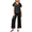 Black, variant on Silk Pajamas Satin 2 Piece Short Sleeve Top and Long Pants Pj Sets Silky Sleepwear Loungewear for Women