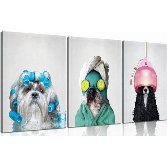 Hieng Funny Dog Bathroom Wall Art Pet Haircuts Beauty Wall Decor Humorous Animals Posters Pictures Modern Fun Fashion Canvas Prints For Home Bedroom Dorm Restroom Paintings Unframed