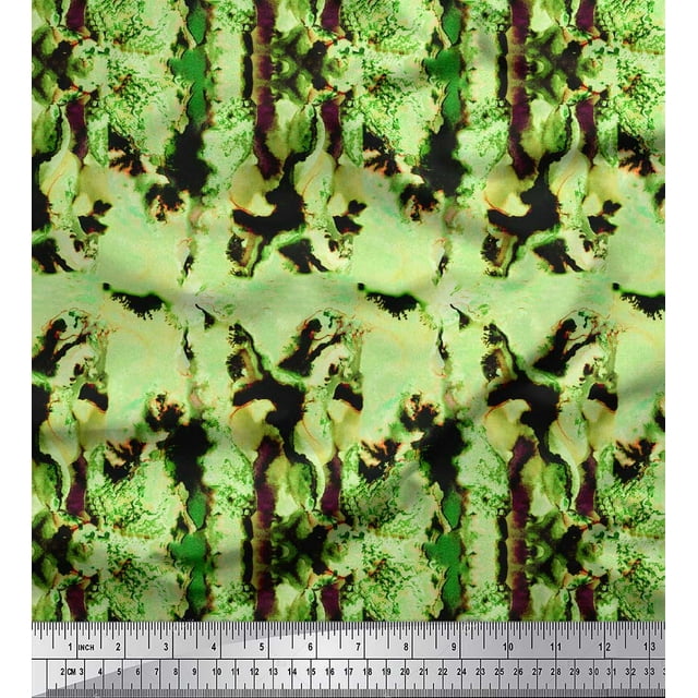 Soimoi Green Poly Georgette Fabric Abstract Tie-Dye Decor Fabric Printed Yard 52 Inch Wide