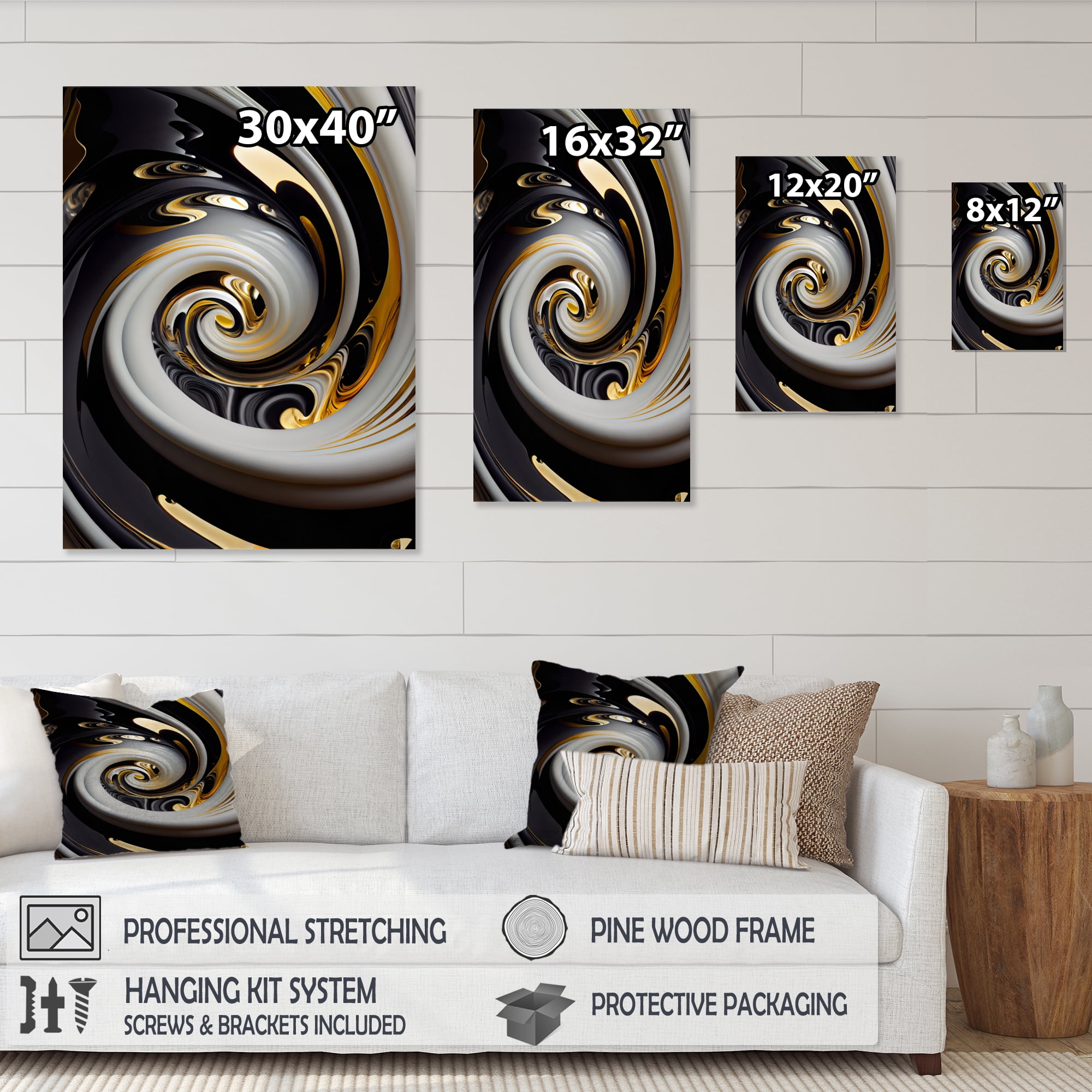 Designart Gold And Black Stained Glass Spiral III Canvas Wall Art